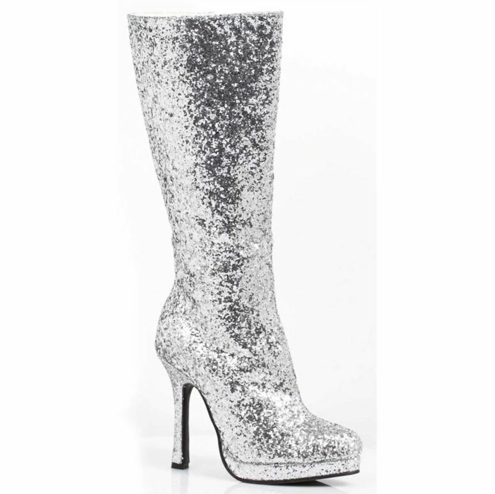 ELLIE 421-ZARA 4" Knee High Boot With Glitter. Silver, Size 9 EUC